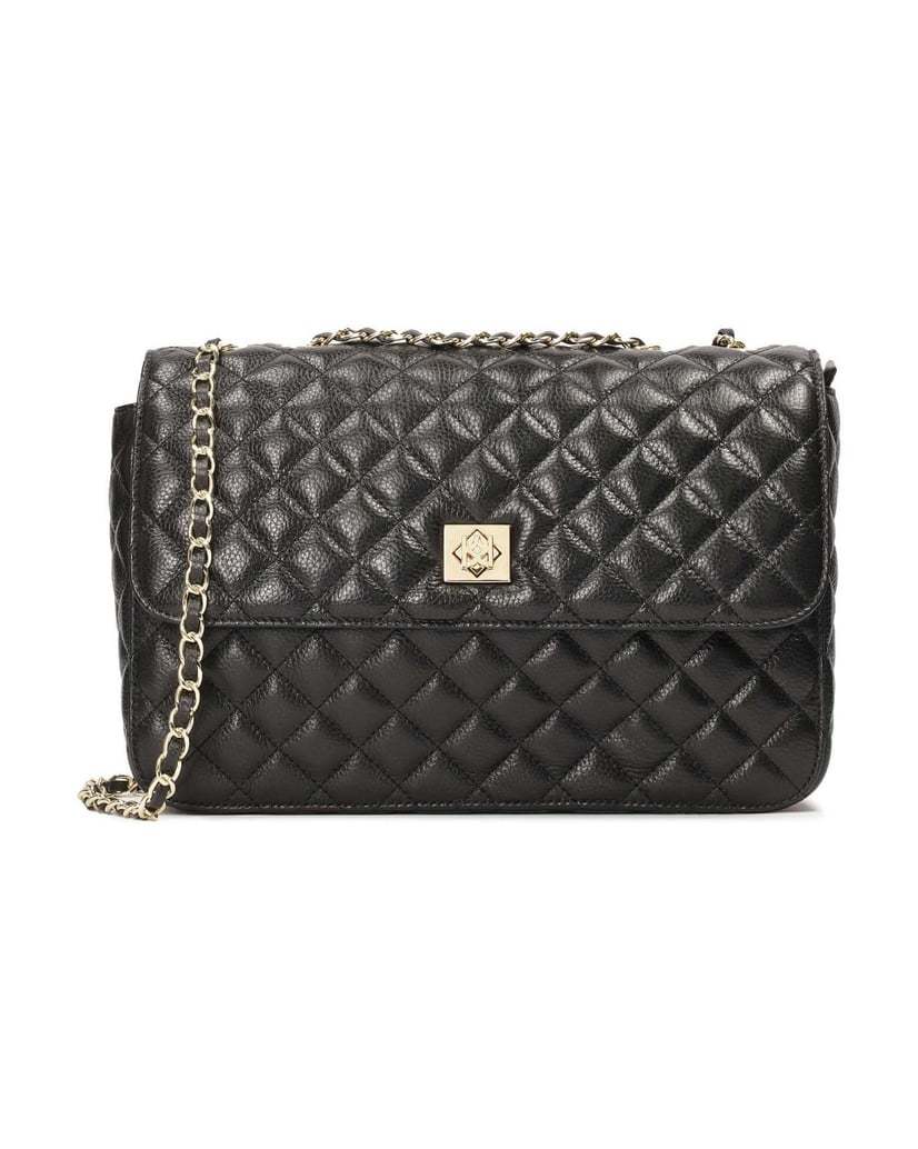 Kazar-Schwarze-Leder-Umhängetasche-mit-Steppmu-schwarz