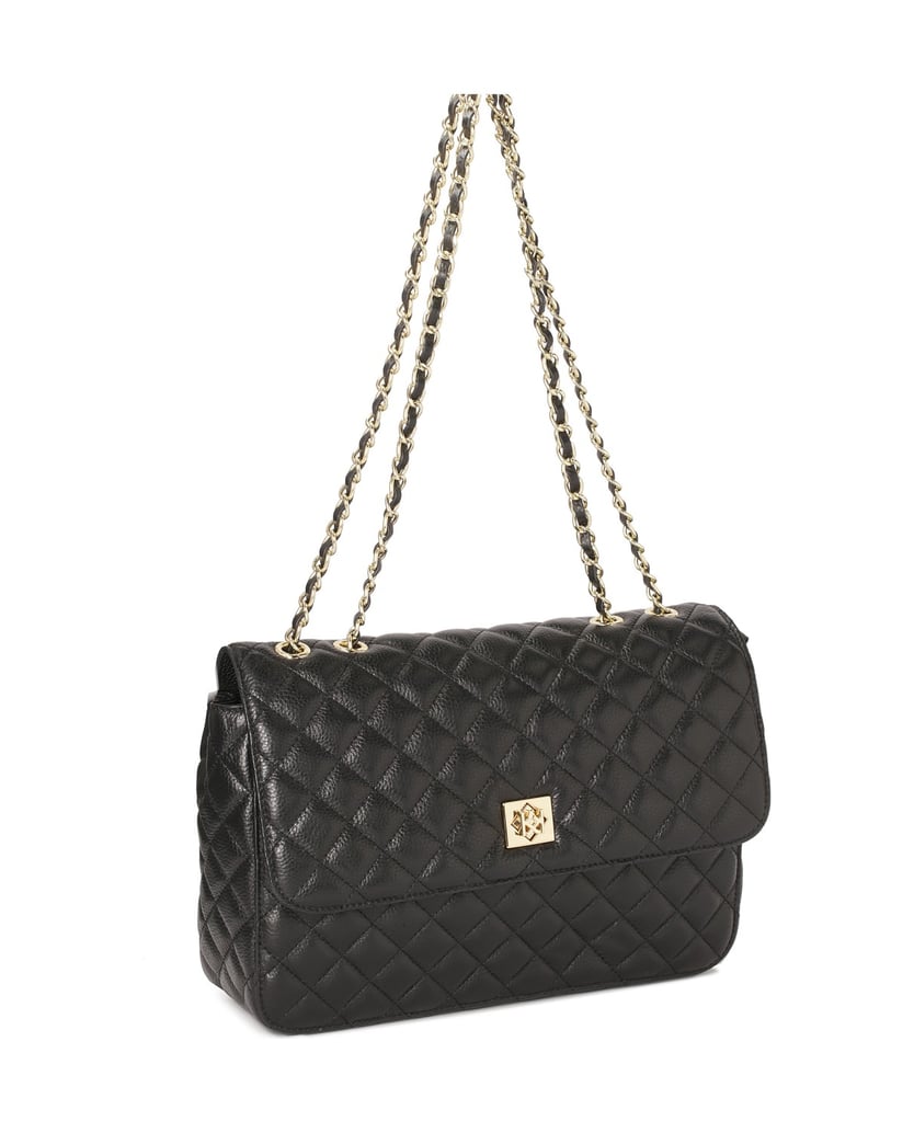 Kazar-Schwarze-Leder-Umhängetasche-mit-Steppmu-schwarz