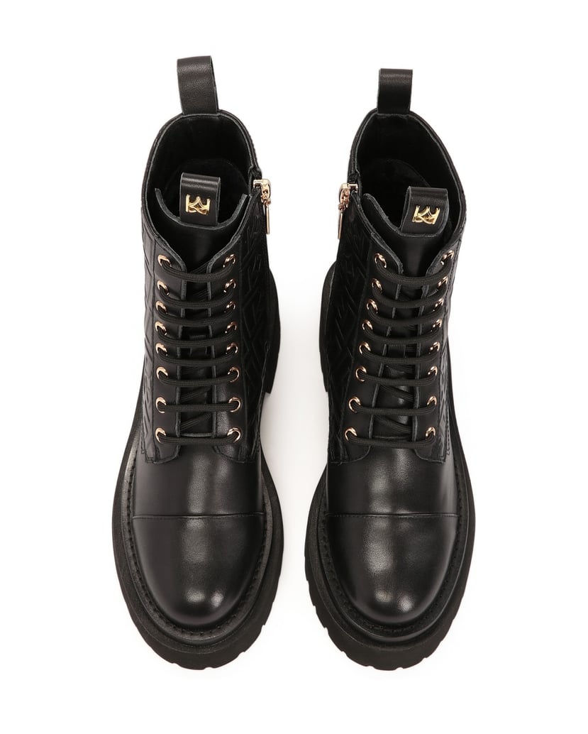 Kazar-Lederstiefel-mit-geprägten-Monogrammen-schwarz