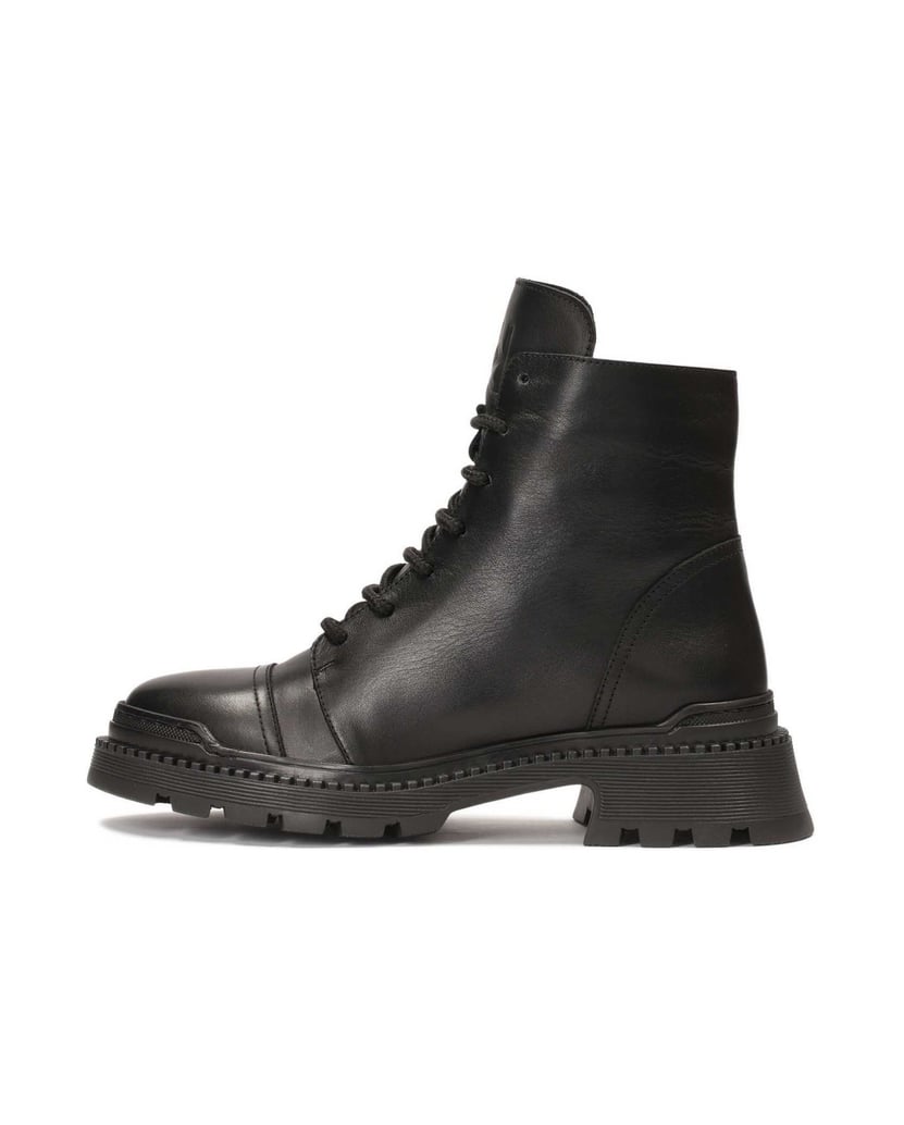 Kazar-Niedrige-flache-Lederstiefel-mit-Schnürs-schwarz