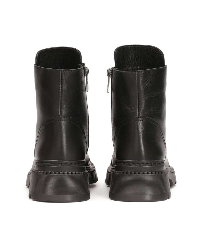 Kazar-Niedrige-flache-Lederstiefel-mit-Schnürs-schwarz