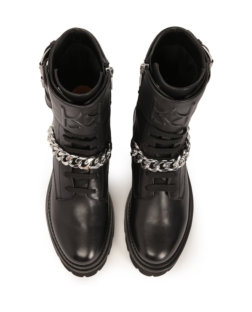 Kazar-Schwarze-Stiefel-mit-Zierklappe-und-Kett