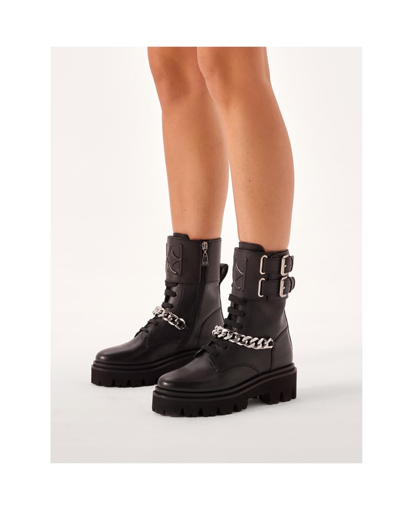 Kazar-Schwarze-Stiefel-mit-Zierklappe-und-Kett