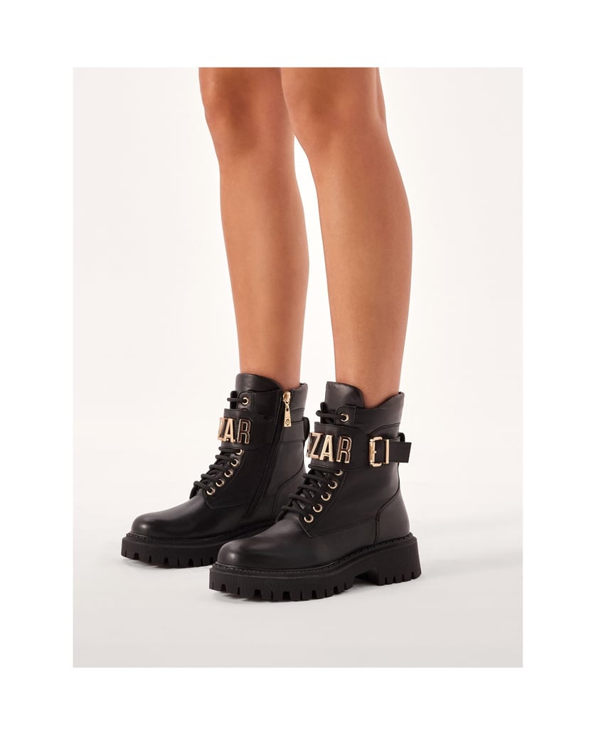 Kazar-Damenstiefel-aus-Leder-mit-Metallbeschri-schwarz