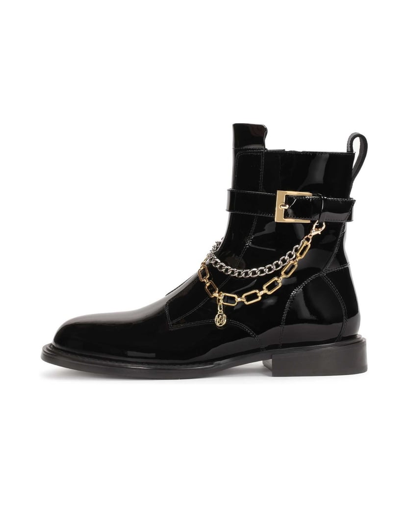 Kazar-Lacklederstiefel-mit-Ketten-verziert-schwarz