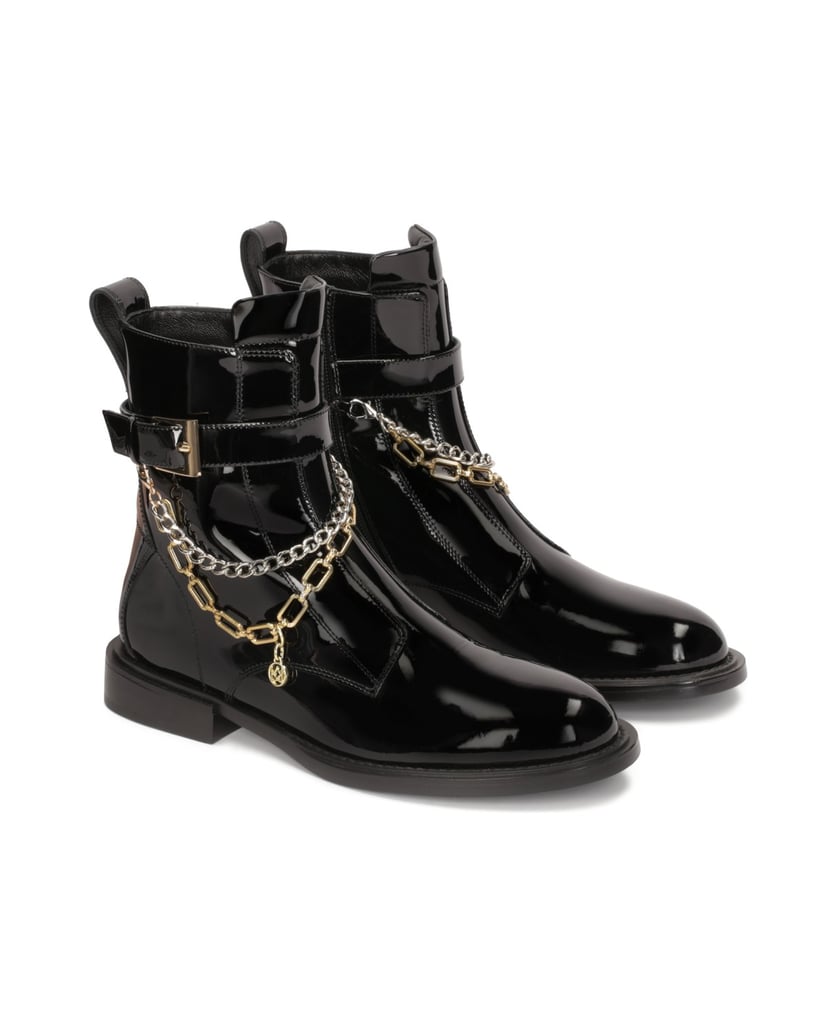 Kazar-Lacklederstiefel-mit-Ketten-verziert-schwarz