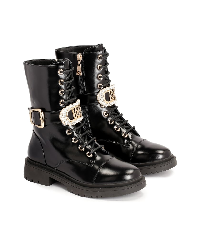 Kazar-Flat-boots-with-detachable-decorative-strap-černá