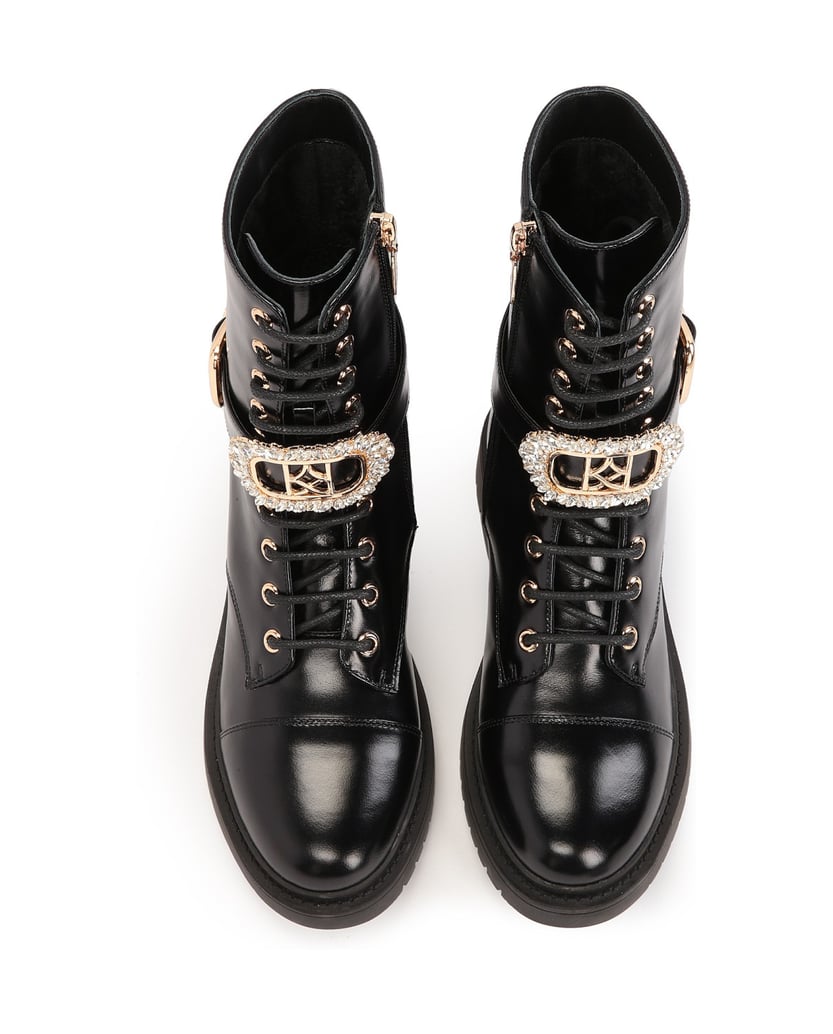 Kazar-Flat-boots-with-detachable-decorative-strap-černá