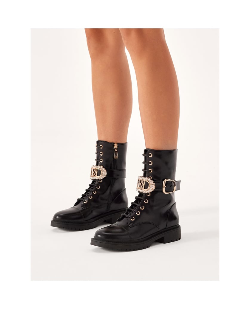 Kazar-Flat-boots-with-detachable-decorative-strap-černá