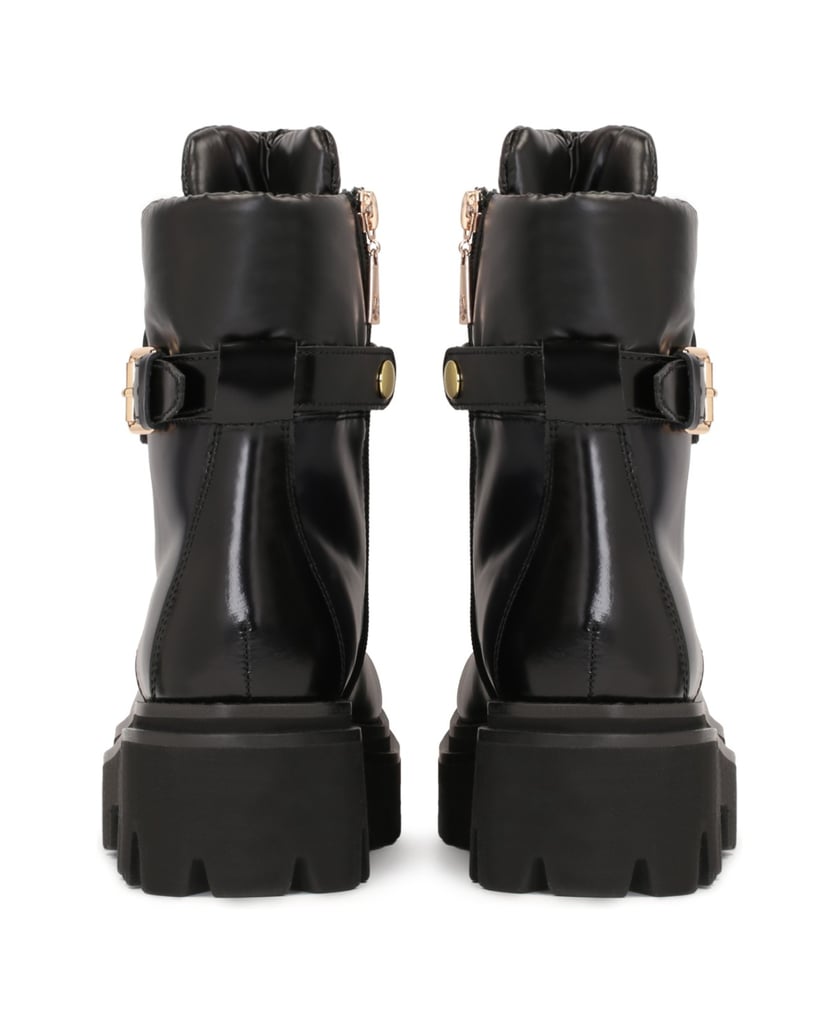 Kazar-Flache-Damenstiefel-aus-Leder-mit-Riemen-schwarz
