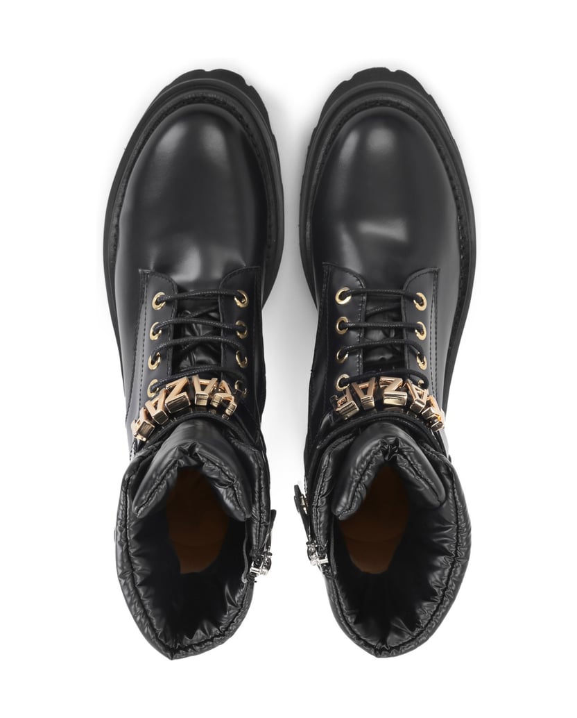 Kazar-Flache-Damenstiefel-aus-Leder-mit-Riemen-schwarz