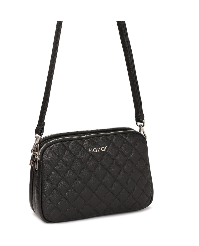 Kazar-Kleine-schwarze-Umhängetasche-mit-silber