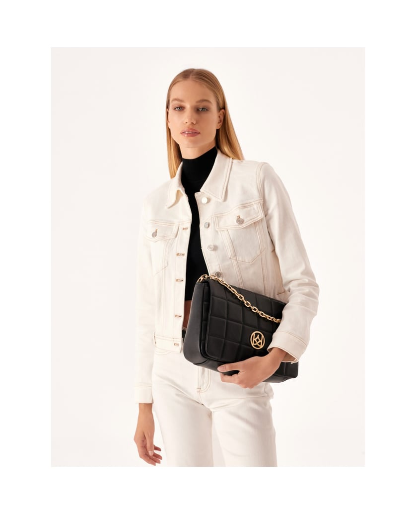 Kazar-Schwarze-Handtasche-mit-gesteppter-Klapp