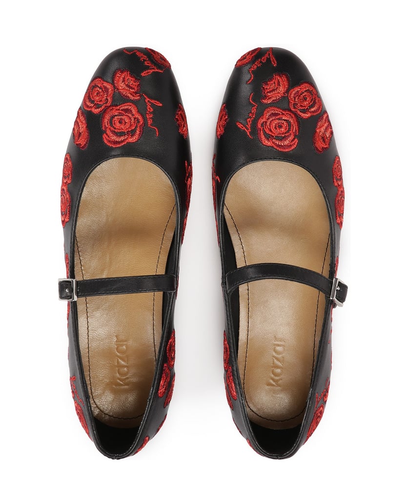 Kazar-Schwarze-flache-Pumps-mit-Blumen-schwarz