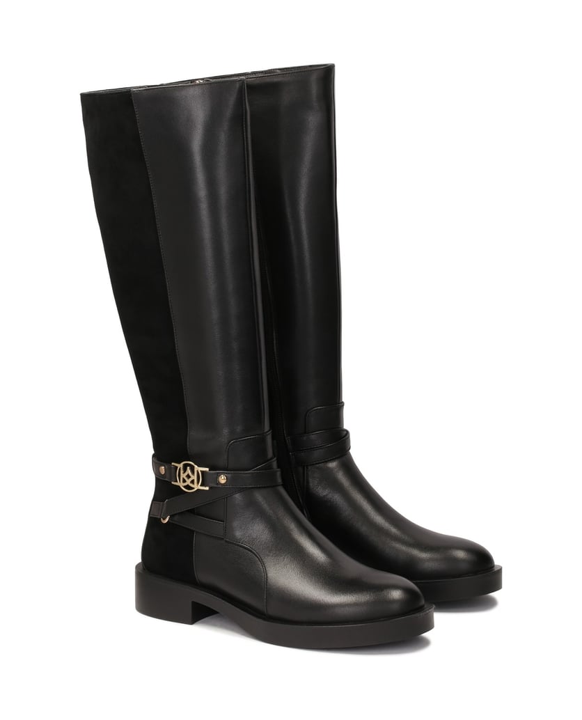 Kazar-Flache-Stiefel-aus-Glatt--und-Veloursled-schwarz