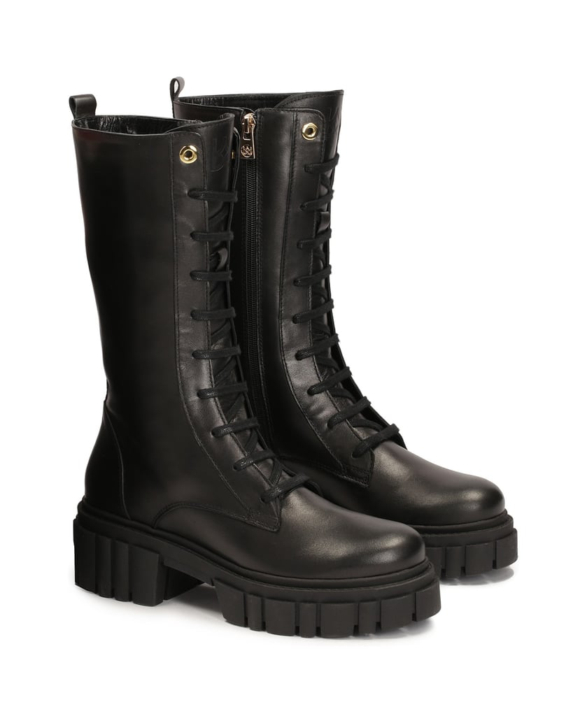 Kazar-Hohe-Lederstiefel-mit-dicker-Sohle-schwarz