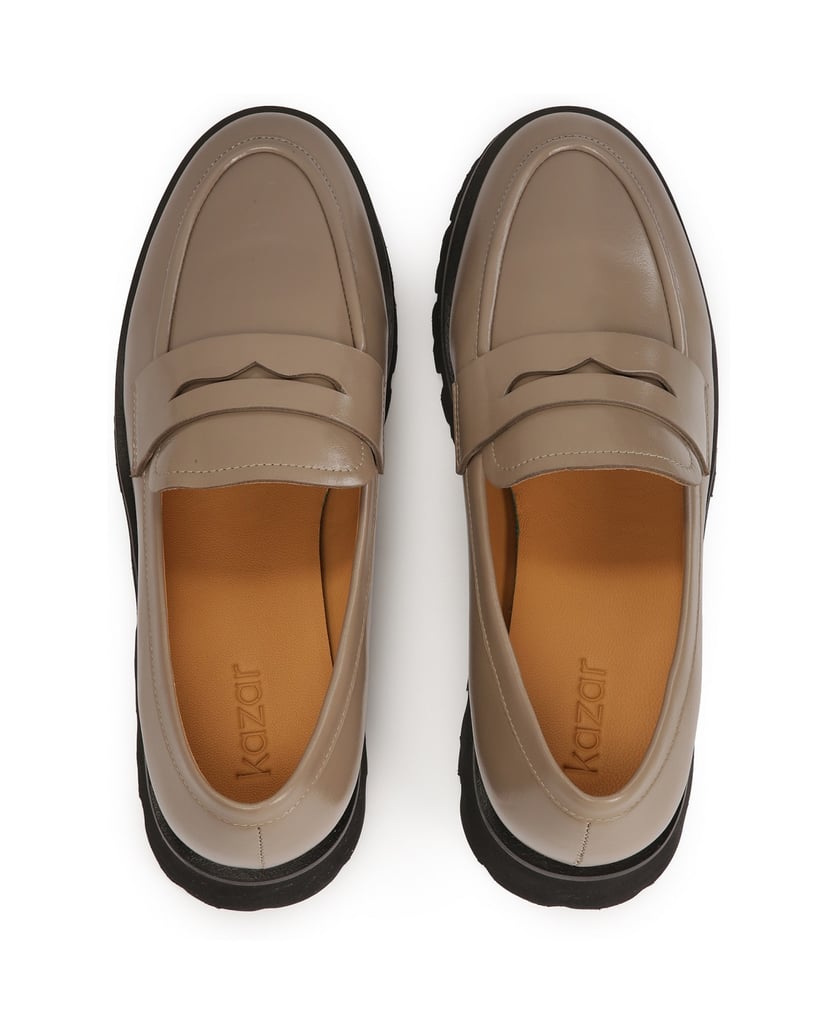 Kazar-Taupe-leather-loafers-with-contrasting-sole-tmavošedá