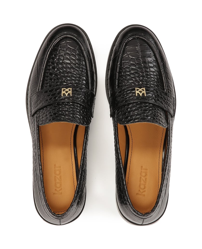 Kazar-Black-classic-embossed-leather-loafers-černá