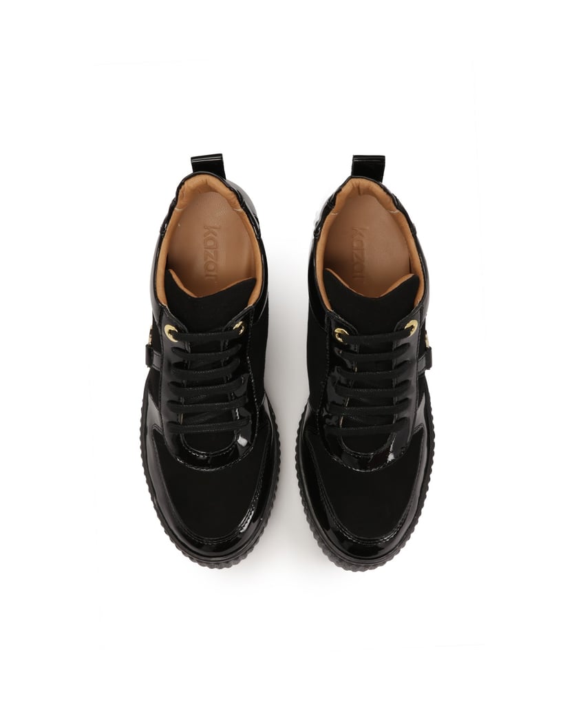 Kazar-Wildleder-Sneaker-mit-Lackleder-Elemente-schwarz