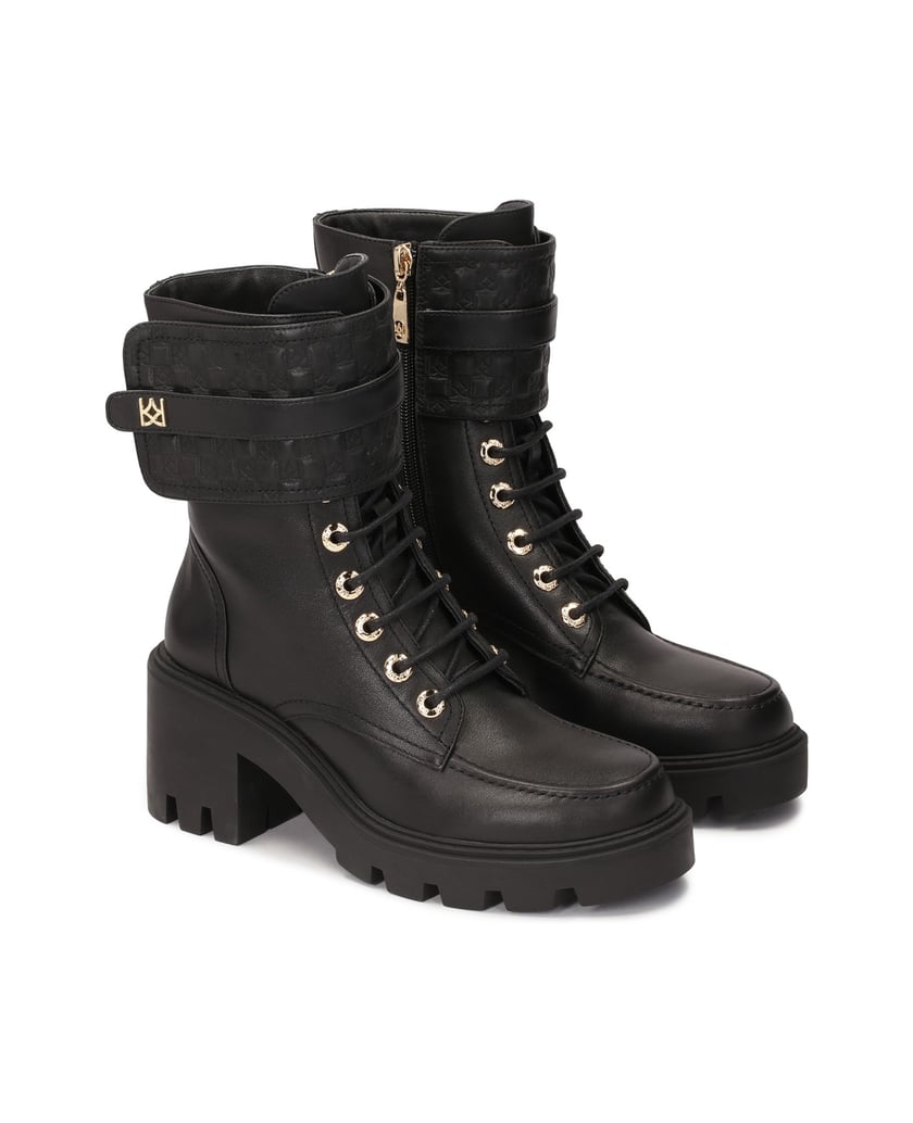Kazar-Black-block-toe-boots-with-monogrammed-flap-by-KAZAR-čierna