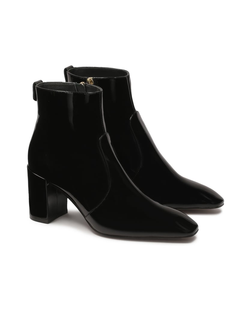 Kazar-Patent-leather-boots-with-extended-truncated-toes-černá
