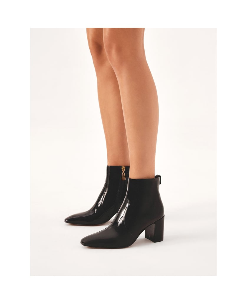 Kazar-Patent-leather-boots-with-extended-truncated-toes-černá