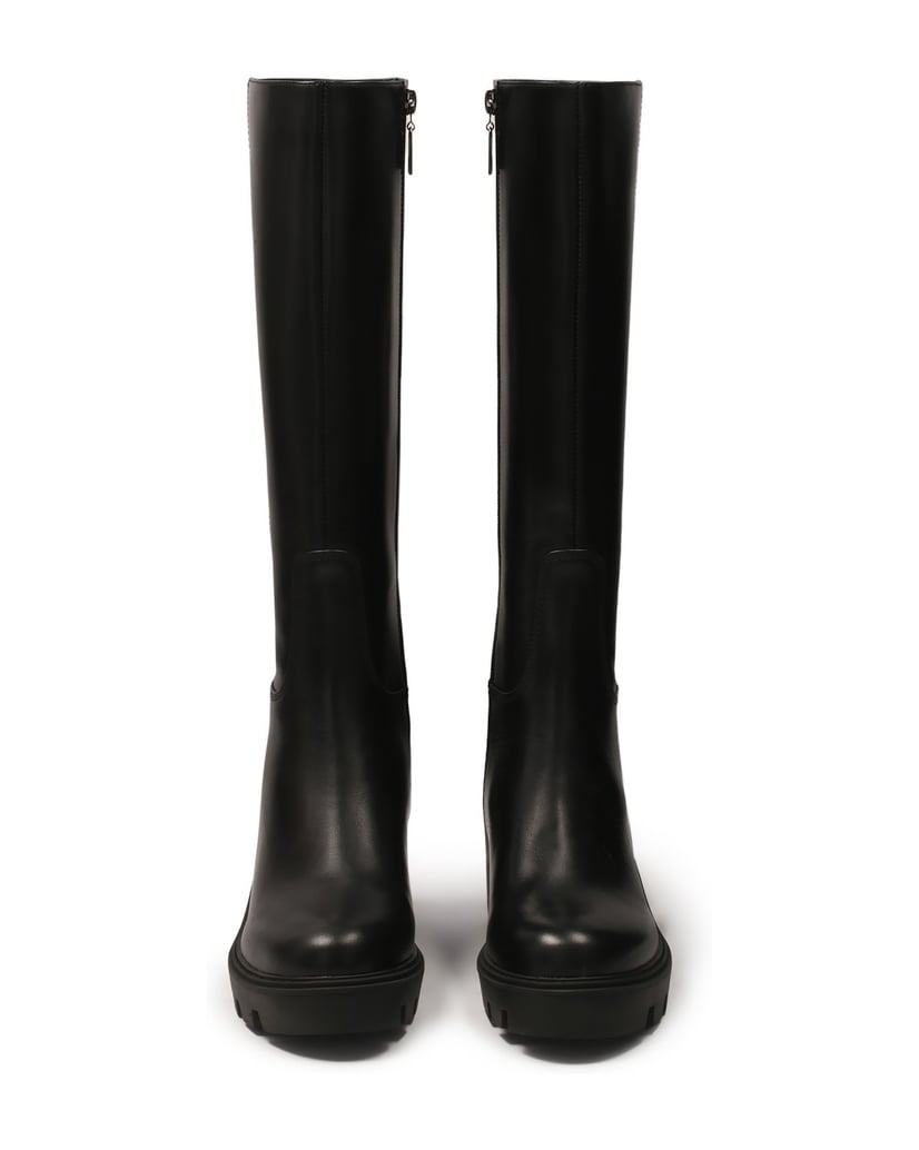 Kazar-Schwarze-Lederstiefel-mit-breiten-Absätz-schwarz