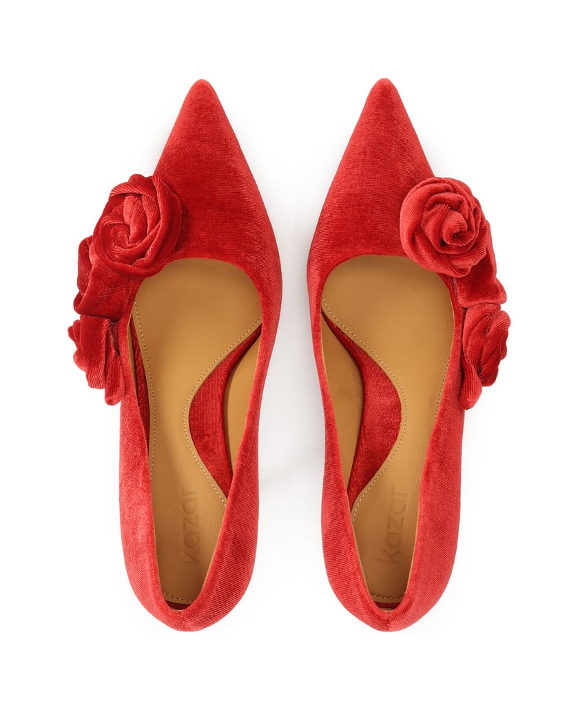 Kazar-Rote-Stoffpumps-mit-3D-Blumen-rot