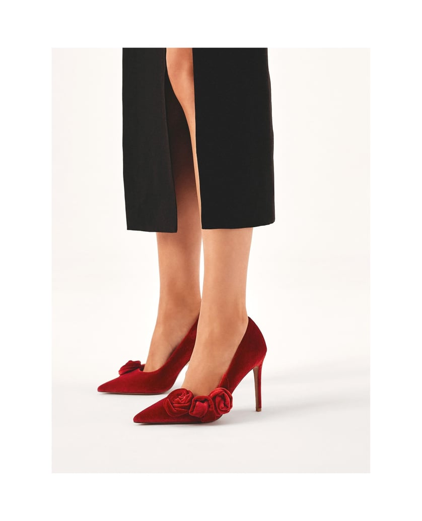 Kazar-Rote-Stoffpumps-mit-3D-Blumen-rot