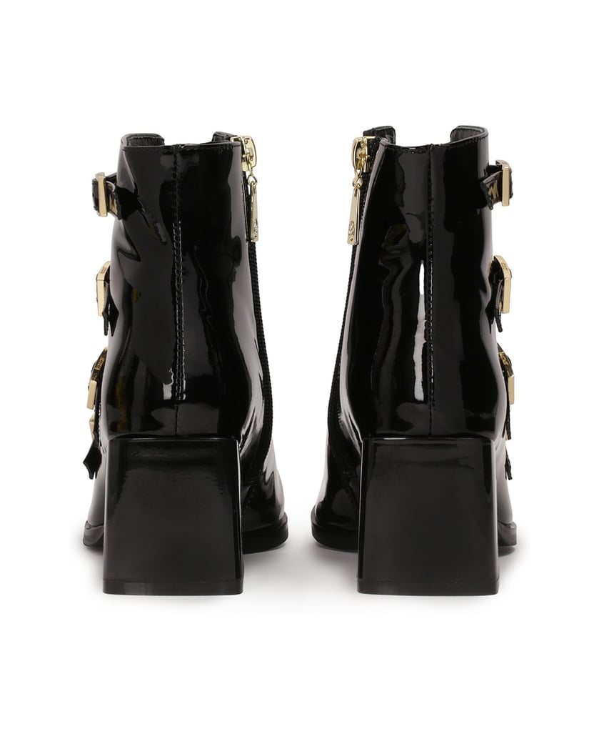 Kazar-Patent-leather-black-boots-with-buckles-čierna