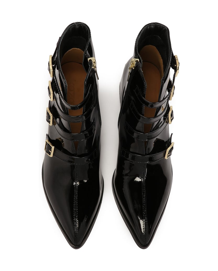 Kazar-Patent-leather-black-boots-with-buckles-čierna