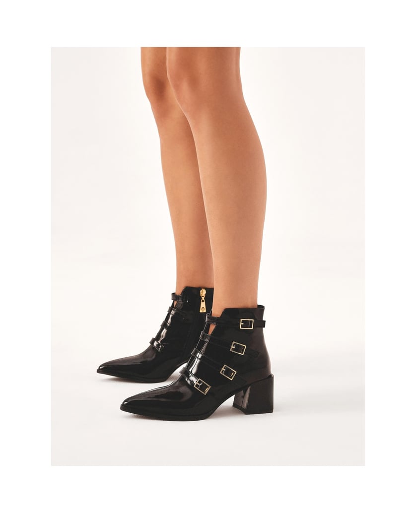 Kazar-Patent-leather-black-boots-with-buckles-čierna