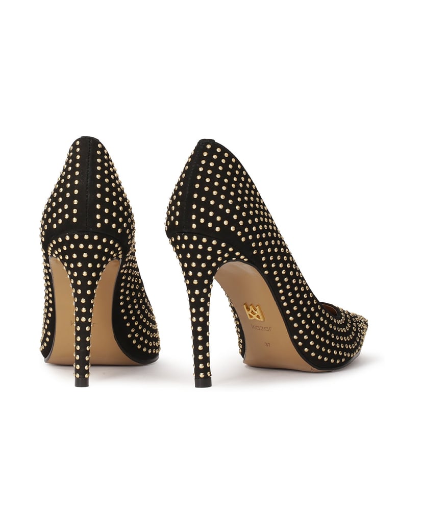 Kazar-Schwarze-Wildlederpumps-mit-goldenen-Nie-schwarz