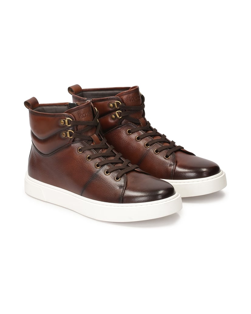 Kazar-Braune-Ledersneakers-mit-hohem-Schaft-braun