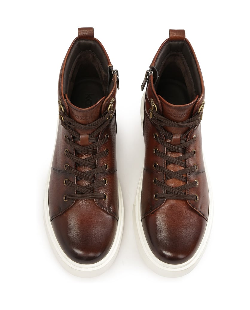 Kazar-Braune-Ledersneakers-mit-hohem-Schaft-braun