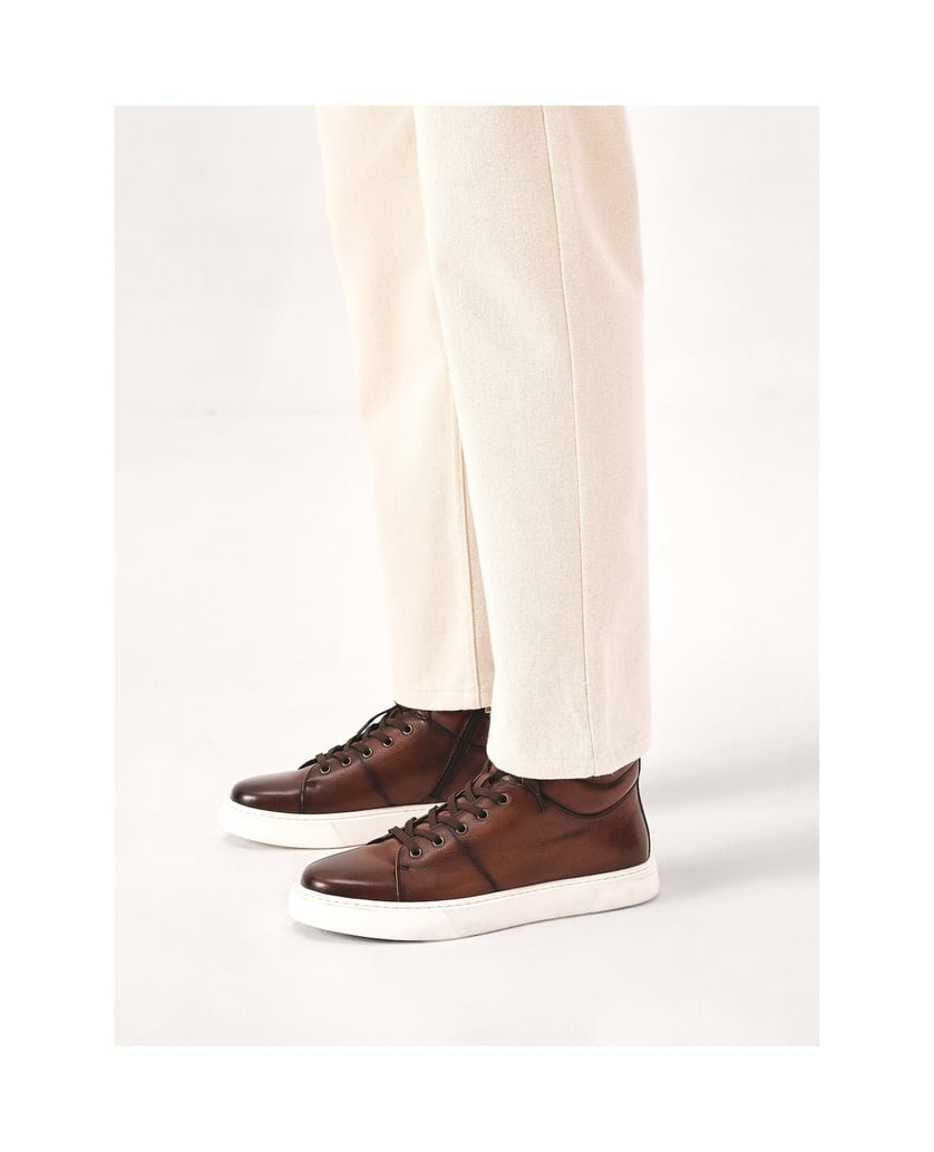 Kazar-Braune-Ledersneakers-mit-hohem-Schaft-braun