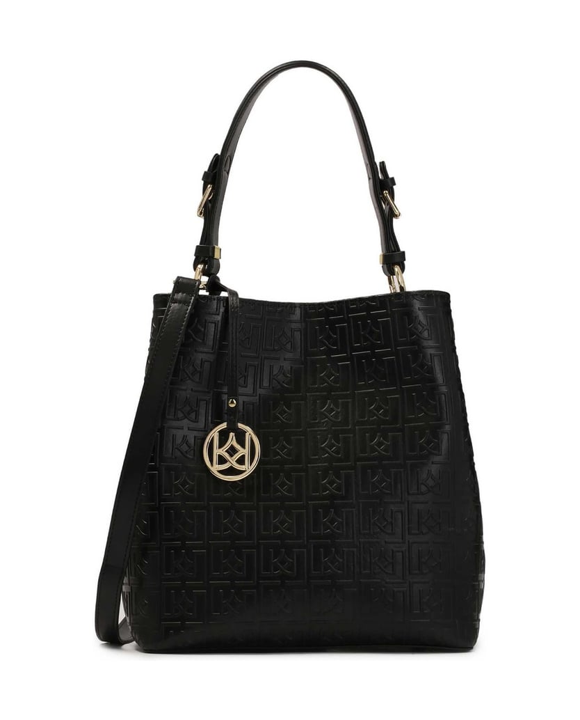 Kazar-Schwarze-Lederhandtasche-mit-geprägtem-D