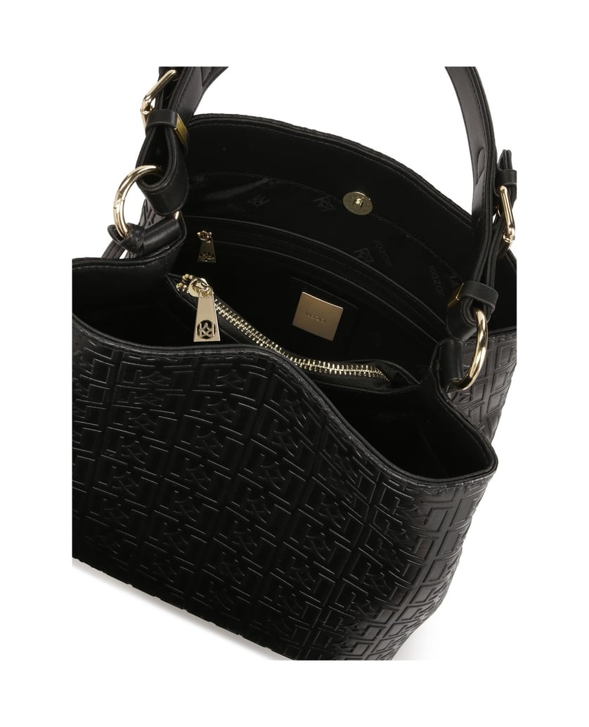 Kazar-Schwarze-Lederhandtasche-mit-geprägtem-D