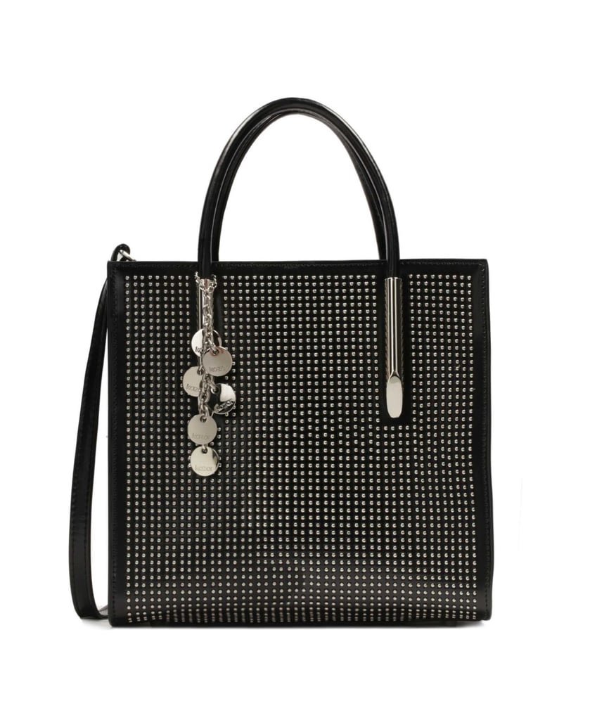 Kazar-Black-handbag-with-key-ring-decorated-with-silver-rhinestones-černá