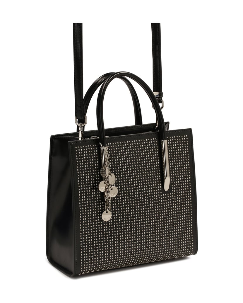 Kazar-Black-handbag-with-key-ring-decorated-with-silver-rhinestones-černá