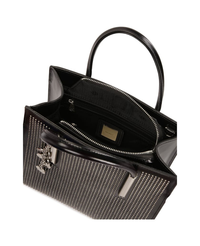 Kazar-Black-handbag-with-key-ring-decorated-with-silver-rhinestones-černá