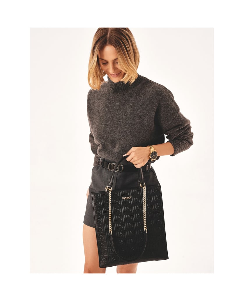 Kazar-Große-einfache-Handtasche-mit-geprägtem-schwarz