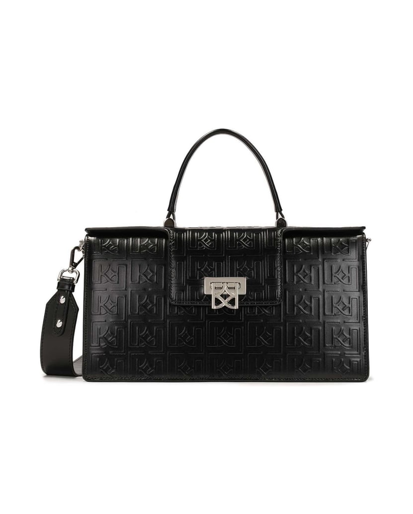 Kazar-Lederhandtasche-mit-Griff-und-Riemen-schwarz