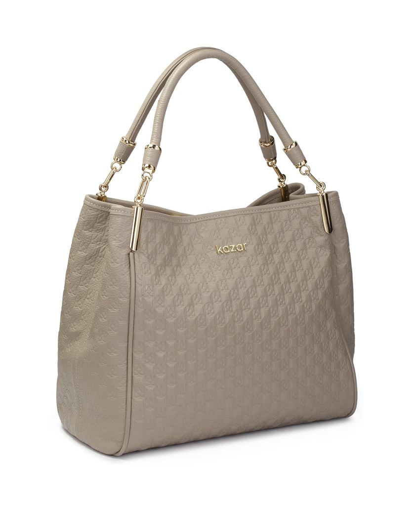 Kazar-Geräumige-Umhängetasche-aus-gemustertem,-taupe