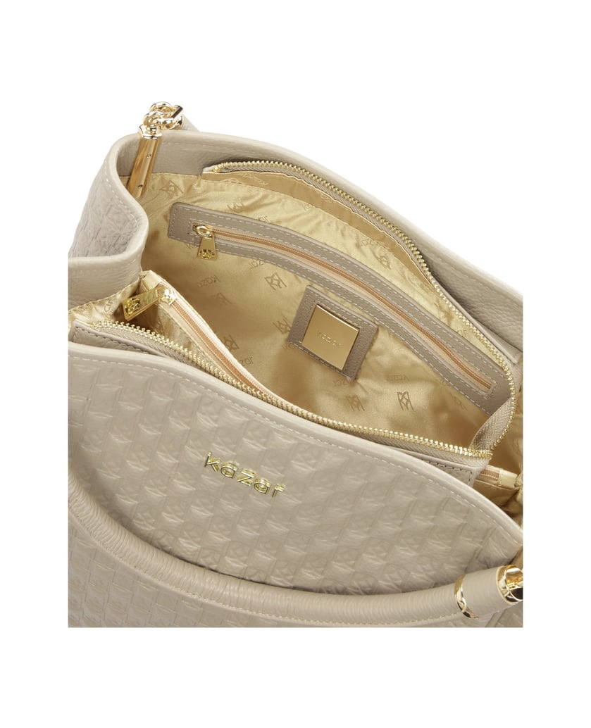 Kazar-Geräumige-Umhängetasche-aus-gemustertem,-taupe