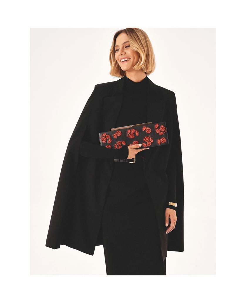 Kazar-Längliche,-steife,-geblümte-Abendtasche-schwarz