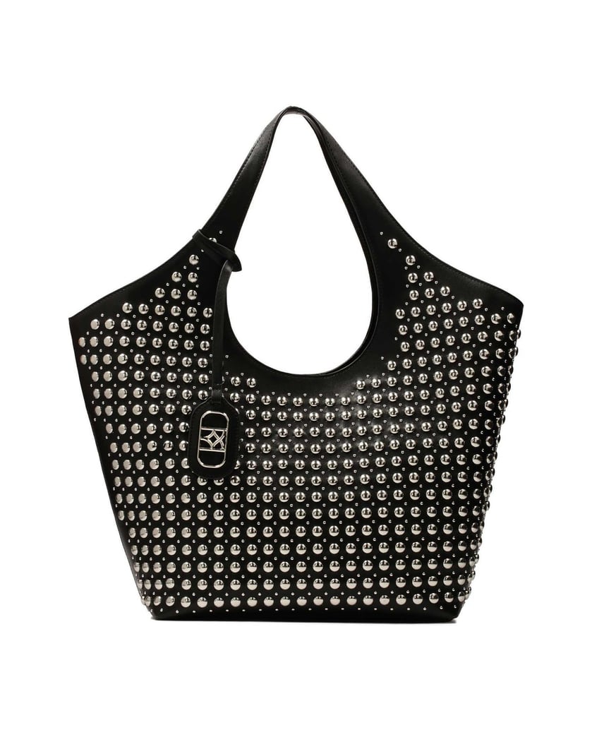 Kazar-Elegante-Umhängetasche-mit-silbernen-Str-schwarz