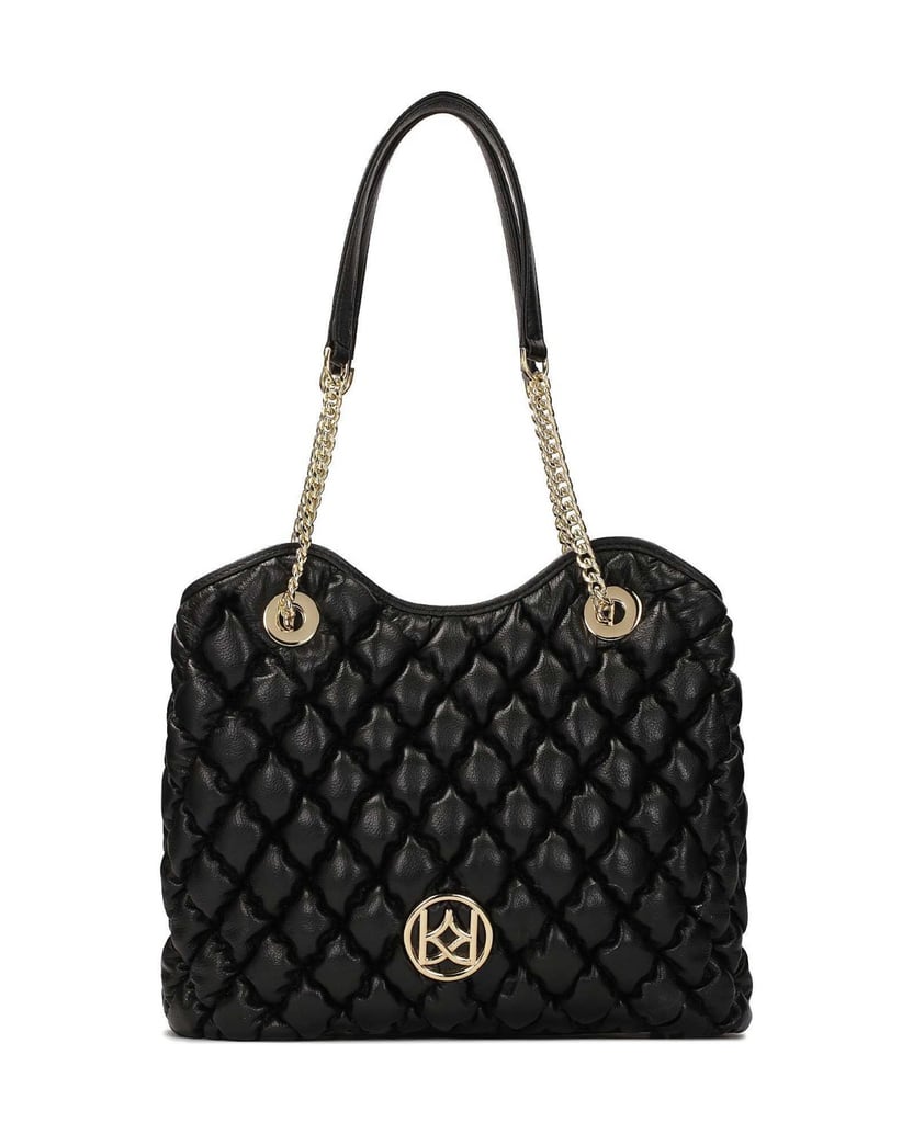 Kazar-Black-quilted-pattern-handbag-with-shoulder-chains-čierna