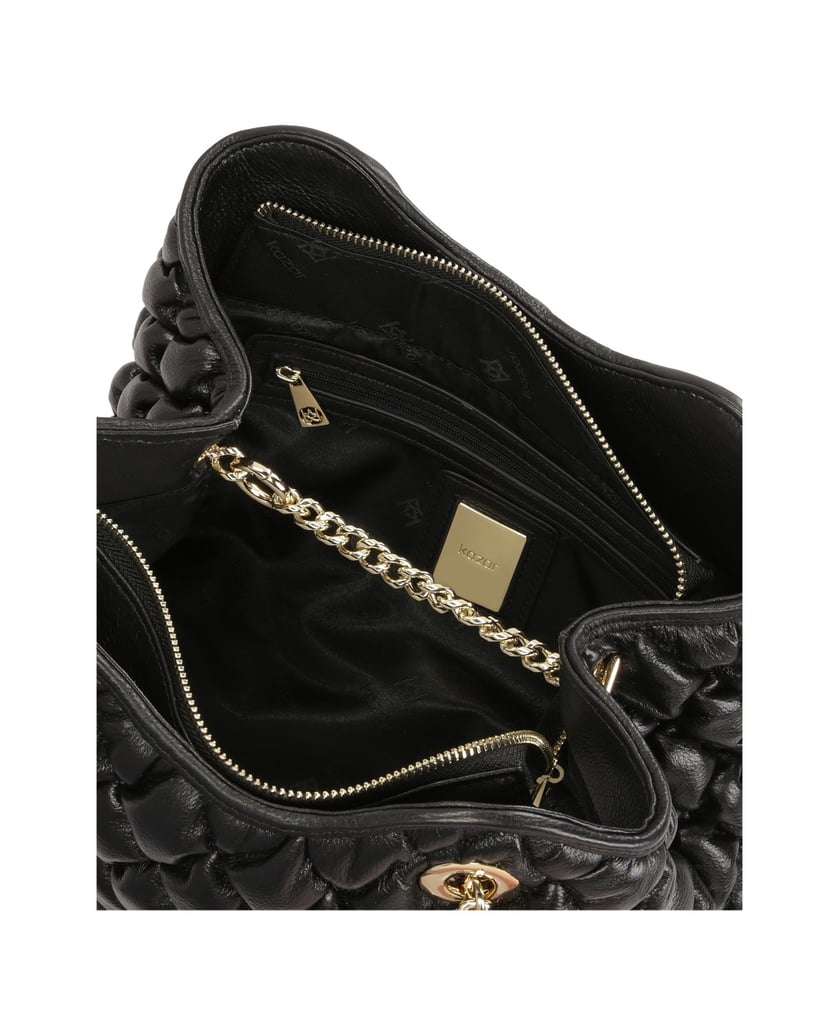 Kazar-Black-quilted-pattern-handbag-with-shoulder-chains-čierna