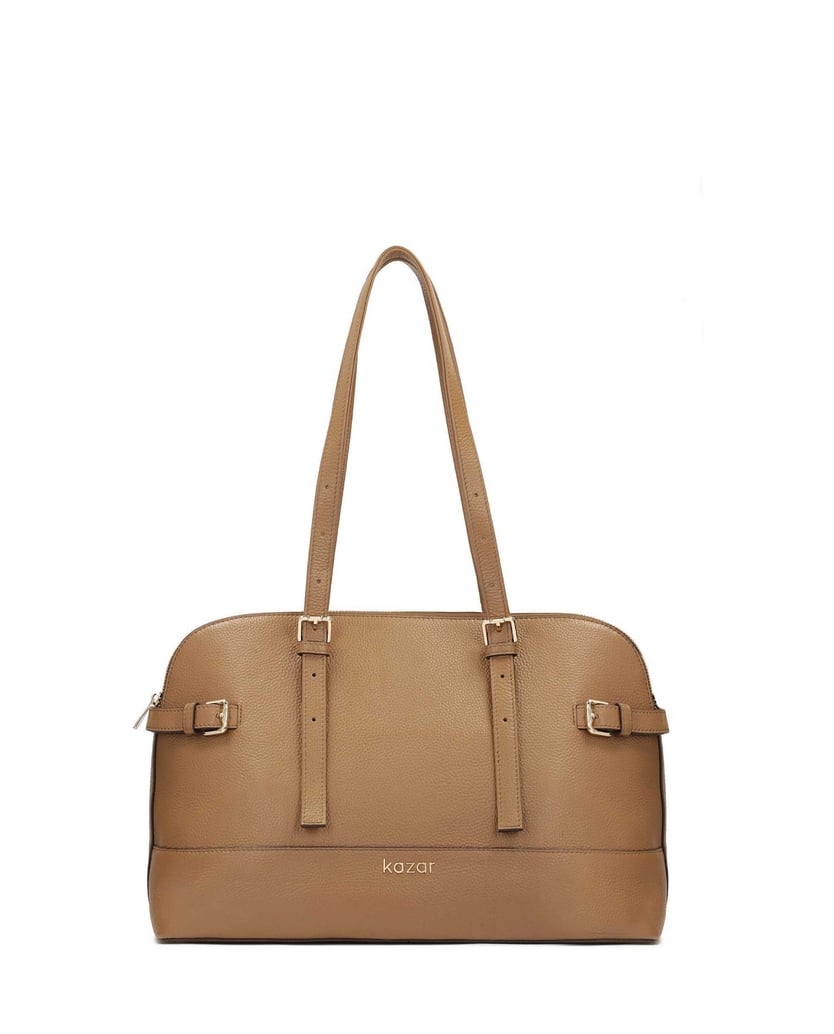 Kazar-Braune-Handtasche-mit-breitem-Boden-camel